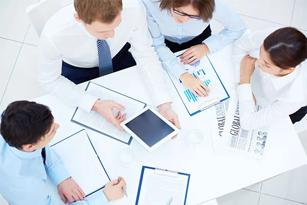 Business team reviewing a transformation plan